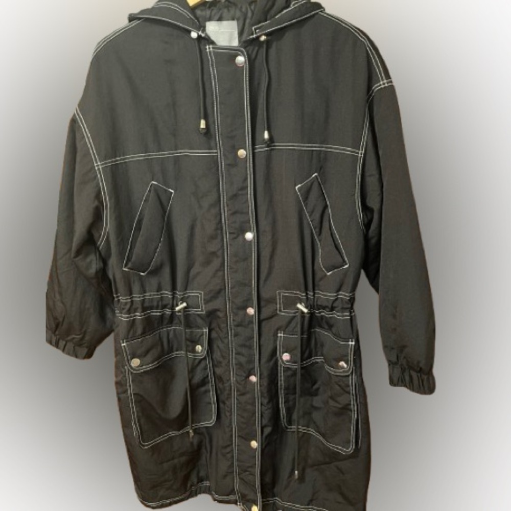 Asos Black Hooded Utility Jacket with Contrast Stitching Size 2
